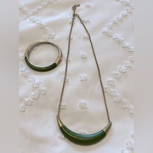 Cabi 💚Jasper Crescent Necklace and matching bracelet SET gold tone green stone